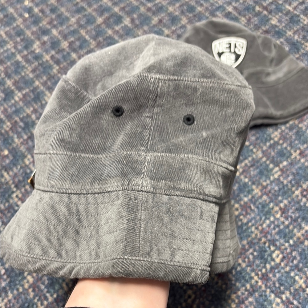 NWT Nets Mitchell & Ness Gray Corduroy Bucket Hat S/M